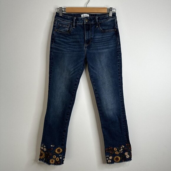 Driftwood Jeans Womens 26 Blue Colette Embroidered Floral Crop Mid Rise Denim - Picture 1 of 13